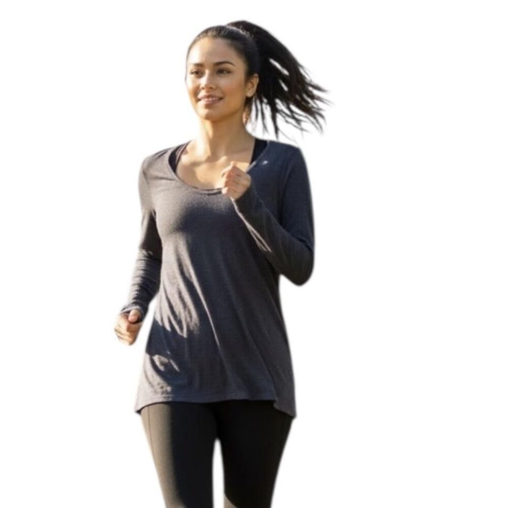 Lululemon Shirt Womens Size 8' Gray Long Sleeve Scoop Neck High Low Hem Running